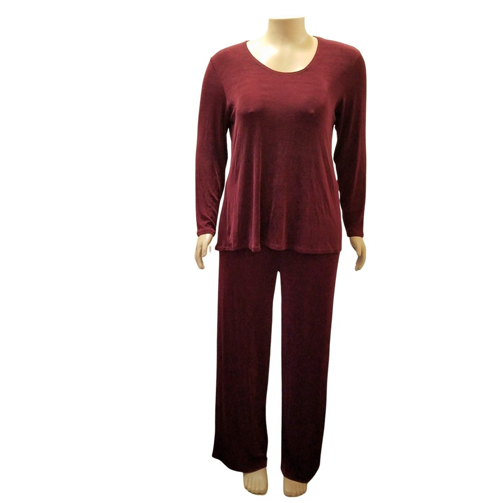 Anna Scholz VTG Stretch 2-Piece Burgundy Top & Elastic Waist Pant Set 26/28 (4X)